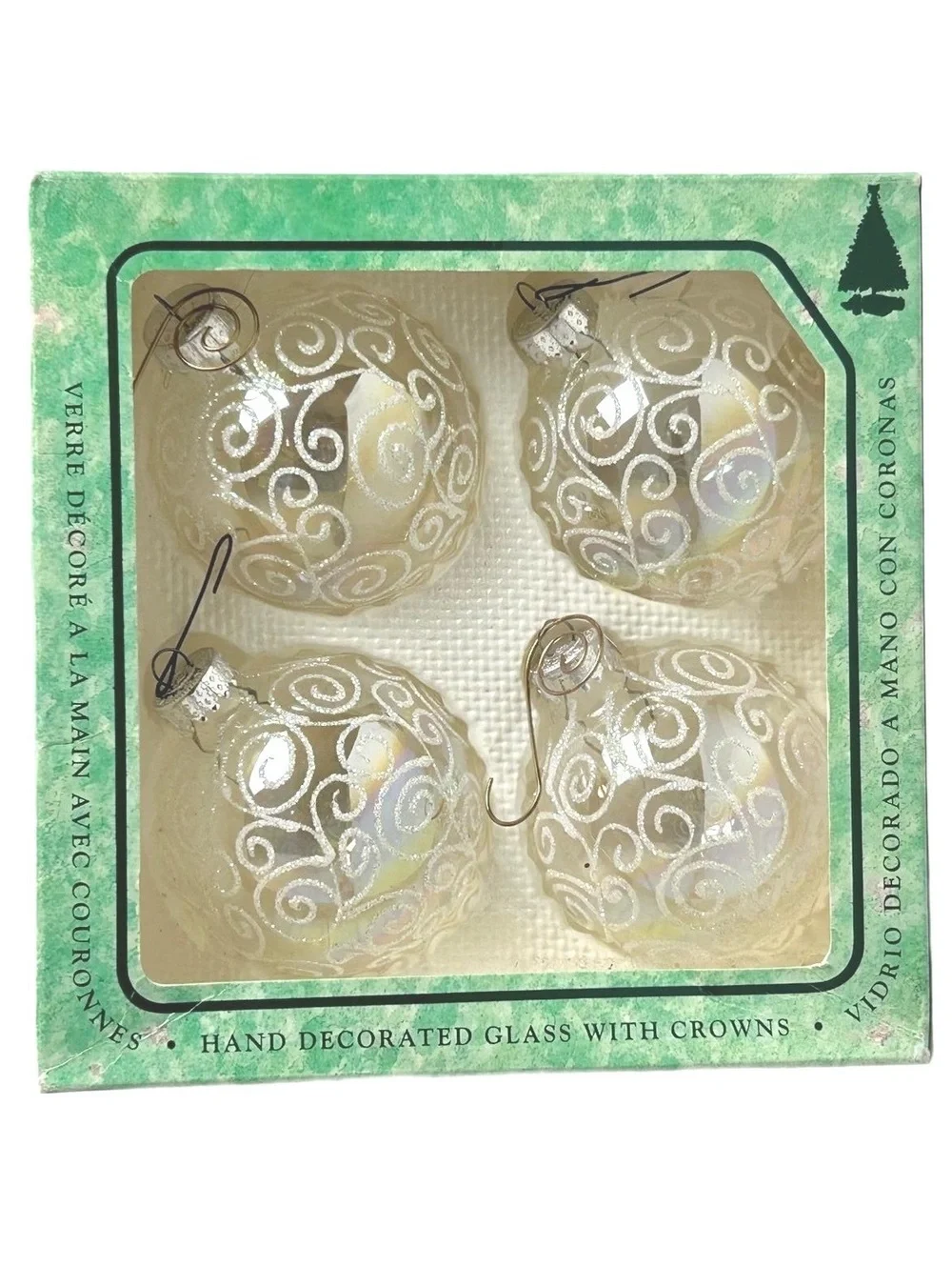 Set of 4 Hand Decorated Glass Blown Christmas Ornaments by Krebs